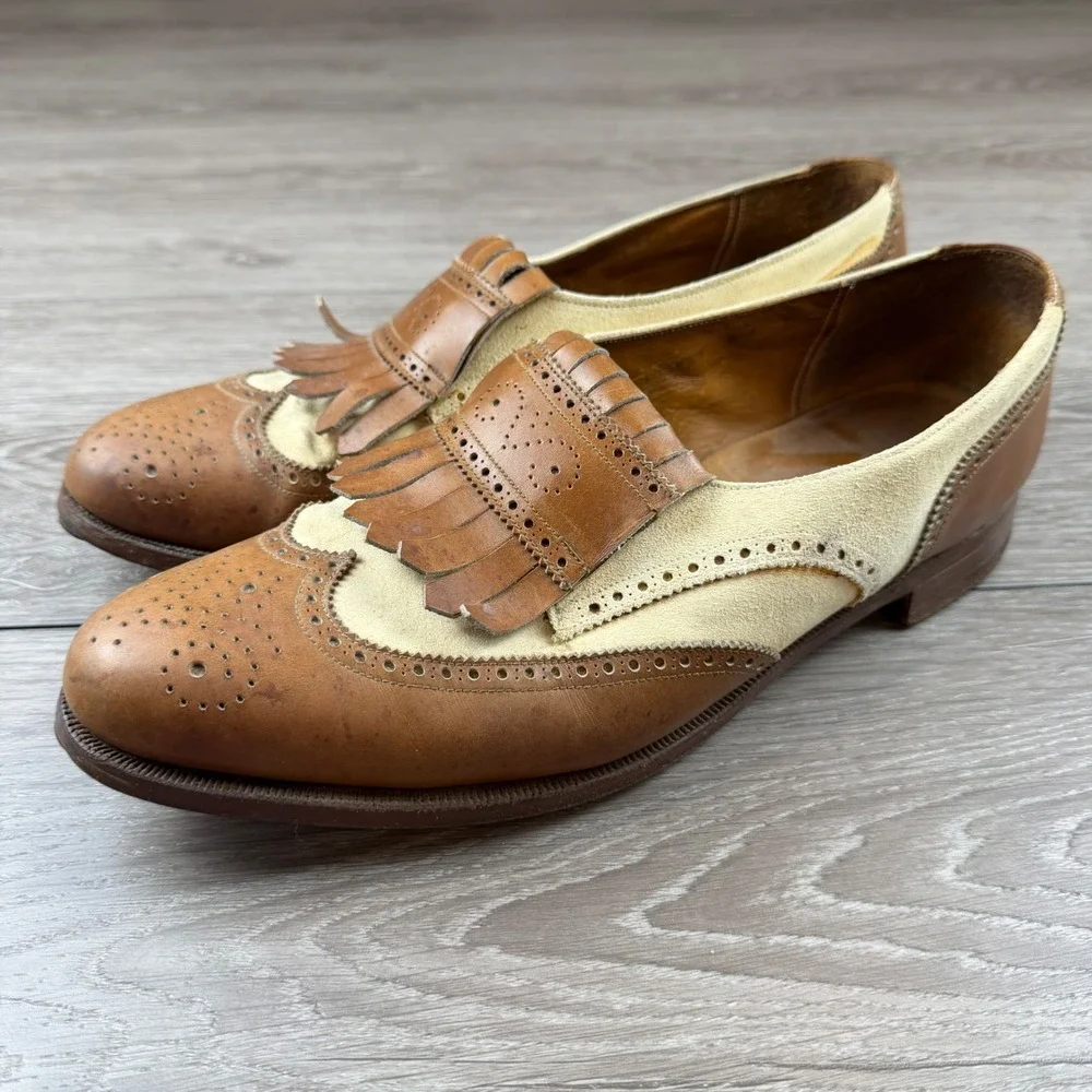 Polo Ralph Lauren Mens Loafers Kiltie Wingtip Vintage England Tan Cream 10.5